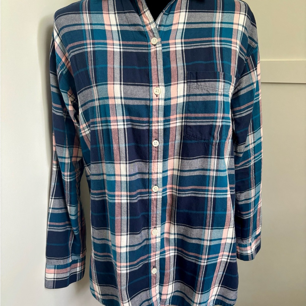 Old Navy Casual Button Down Shirt Blue and Pink SP boyfriend